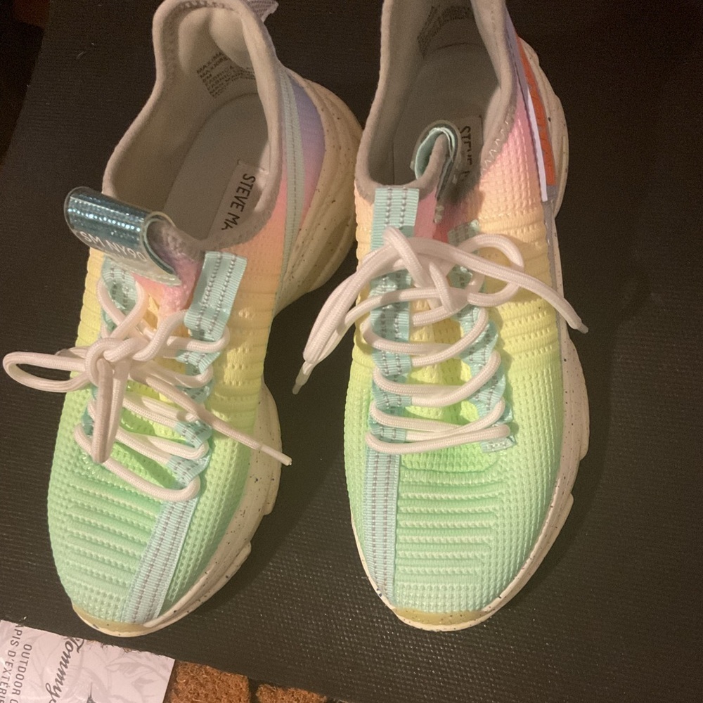 Steve Madden Pastel Rainbow Knit Sneakers - Mint, Yellow, Pink, Blue